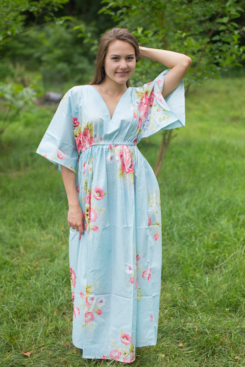 Light Blue I Wanna Fly Style Caftan in Cabbage Roses Pattern