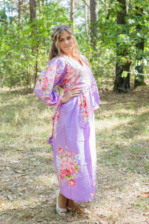 Lilac My Peasant Dress Style Caftan in Cabbage Roses Pattern