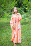 Peach Serene Strapless Style Caftan in Cabbage Roses Pattern