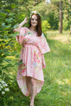 Peach High Low Wind Flow Style Caftan in Cabbage Roses Pattern