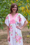 White Flowing River Style Caftan in Cabbage Roses Pattern