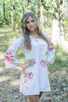 White Bella Tunic Style Caftan in Cabbage Roses Pattern