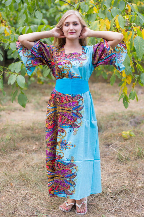 Light Blue Beauty, Belt and Beyond Style Caftan in Cheerful Paisleys