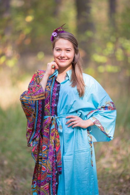 Light Blue Oriental Delight Style Caftan in Cheerful Paisleys Pattern|Light Blue Oriental Delight Style Caftan in Cheerful Paisleys Pattern|Cheerful Paisleys