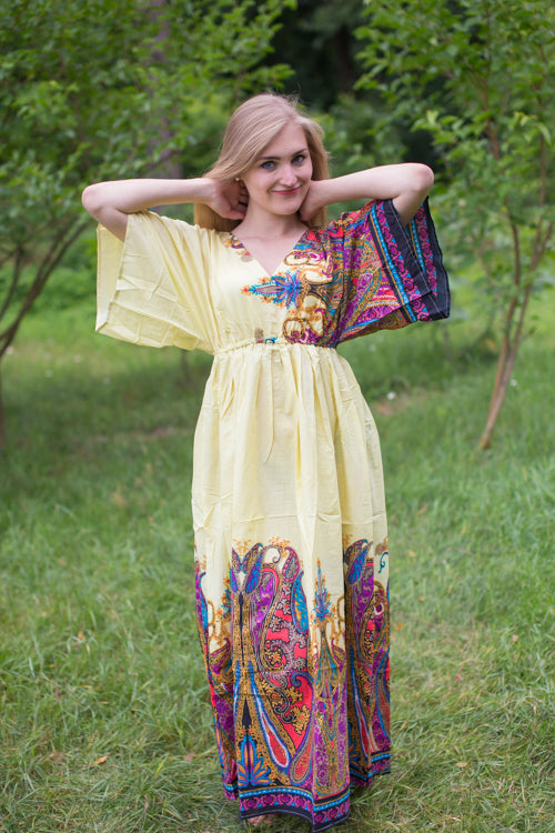 Light Yellow I Wanna Fly Style Caftan in Cheerful Paisleys Pattern|Light Yellow I Wanna Fly Style Caftan in Cheerful Paisleys Pattern|Cheerful Paisleys