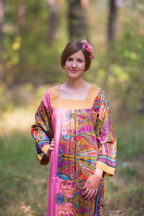Pink Fire Maiden Style Caftan in Cheerful Paisleys Pattern|Pink Fire Maiden Style Caftan in Cheerful Paisleys Pattern|Cheerful Paisleys