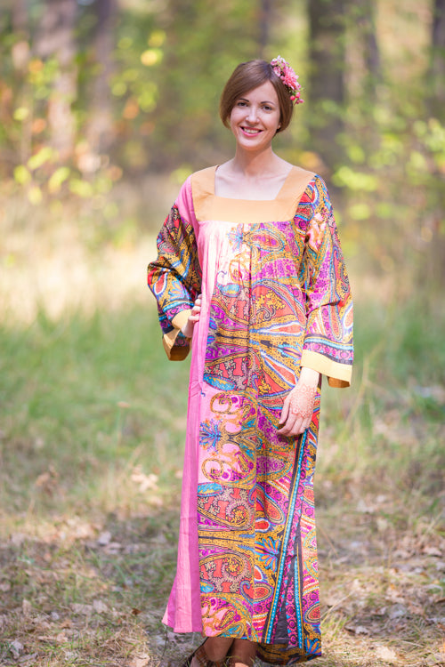 Pink Fire Maiden Style Caftan in Cheerful Paisleys Pattern