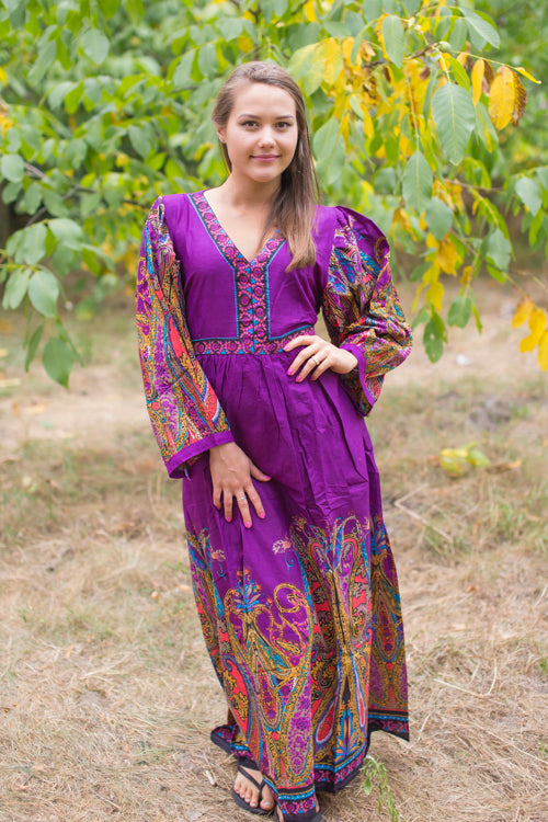 Purple My Peasant Dress Style Caftan in Cheerful Paisleys Pattern