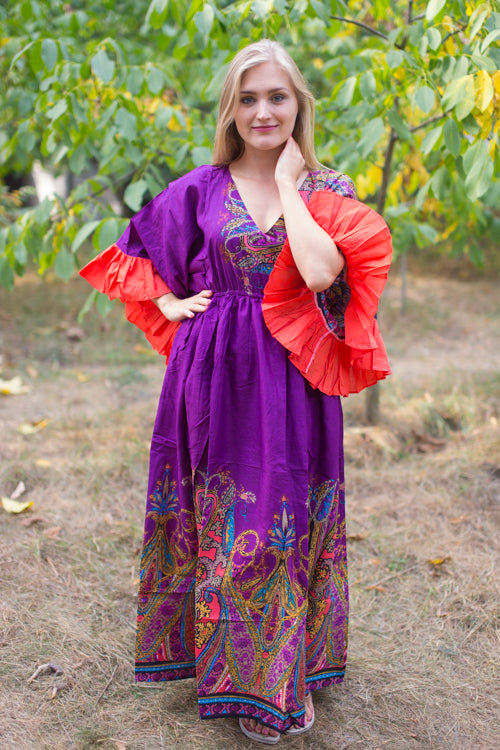 Purple Frill Lovers Style Caftan in Cheerful Paisleys Pattern|Purple Frill Lovers Style Caftan in Cheerful Paisleys Pattern|Cheerful Paisleys