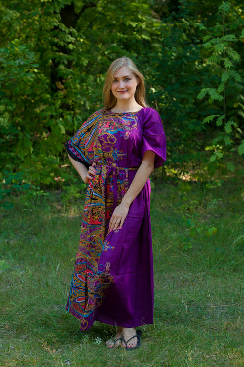 Purple Mademoiselle Style Caftan in Cheerful Paisleys Pattern