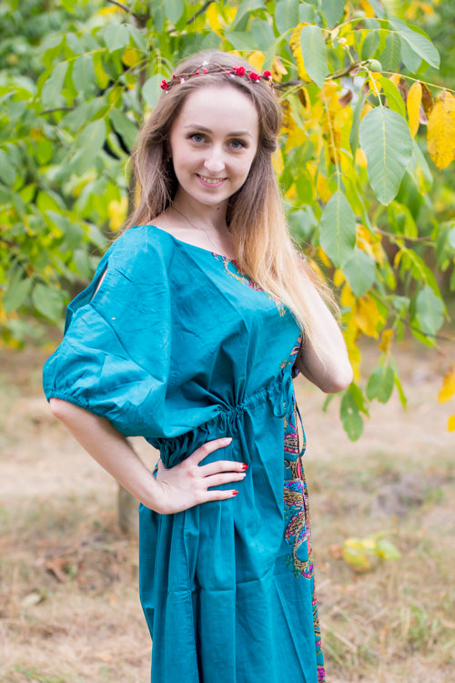 Teal Cut Out Cute Style Caftan in Cheerful Paisleys Pattern