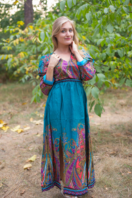 Teal Shape Me Pretty Style Caftan in Cheerful Paisleys Pattern