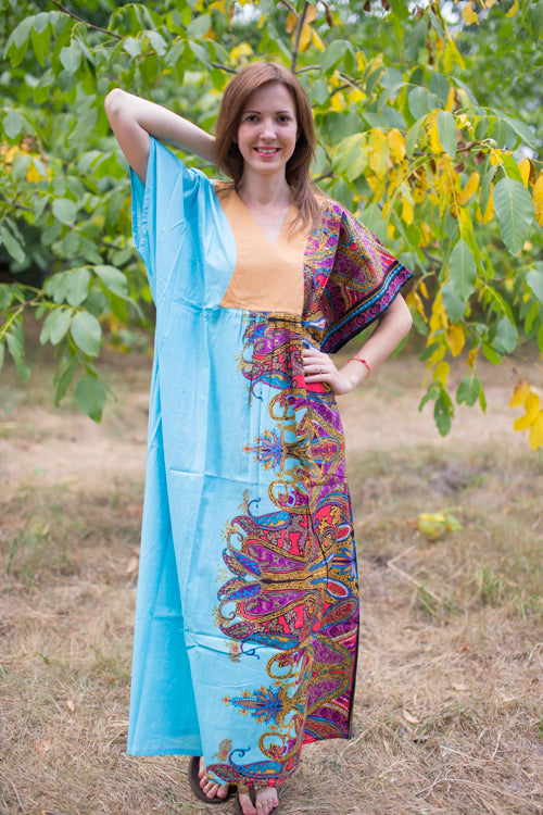 Light Blue Flowing River Style Caftan in Cheerful Paisleys Pattern