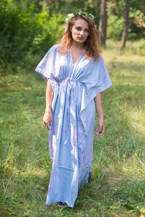 Gray Timeless Style Caftan in Cherry Blossoms Pattern