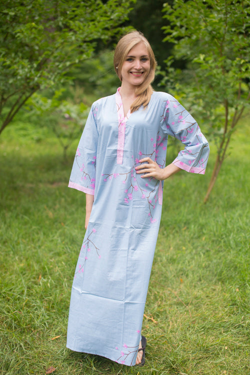 Gray Simply Elegant Style Caftan in Cherry Blossoms Pattern