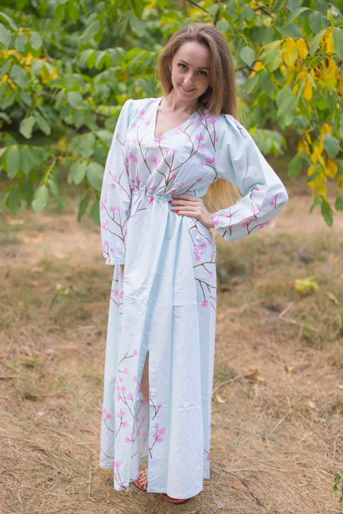 Light Blue Shape Me Pretty Style Caftan in Cherry Blossoms Pattern