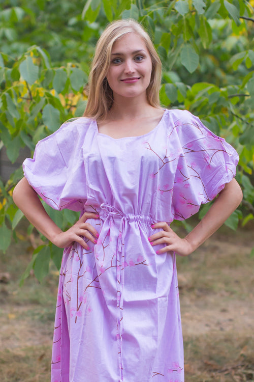 Lilac Cut Out Cute Style Caftan in Cherry Blossoms Pattern|Lilac Cut Out Cute Style Caftan in Cherry Blossoms Pattern|Cherry Blossoms
