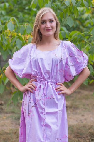 Lilac Cut Out Cute Style Caftan in Cherry Blossoms Pattern