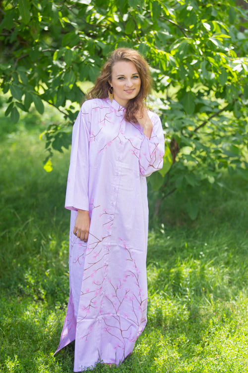 Lilac Charming Collars Style Caftan in Cherry Blossoms Pattern