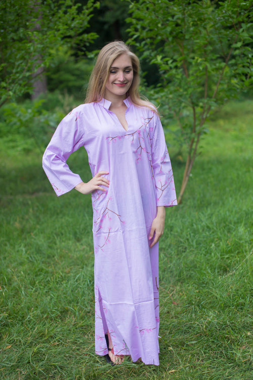 Lilac Mandarin On My Mind Style Caftan in Cherry Blossoms Pattern|Lilac Mandarin On My Mind Style Caftan in Cherry Blossoms Pattern|Cherry Blossoms