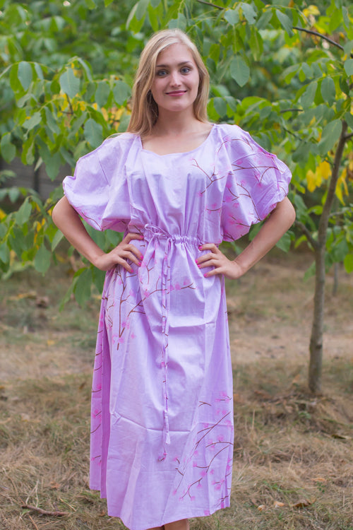Lilac Cut Out Cute Style Caftan in Cherry Blossoms Pattern