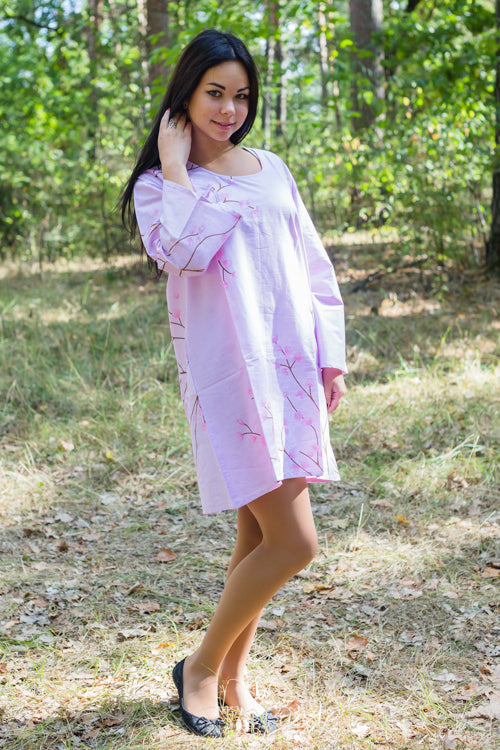 Lilac Bella Tunic Style Caftan in Cherry Blossoms Pattern