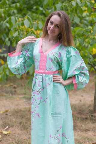 Mint My Peasant Dress Style Caftan in Cherry Blossoms Pattern