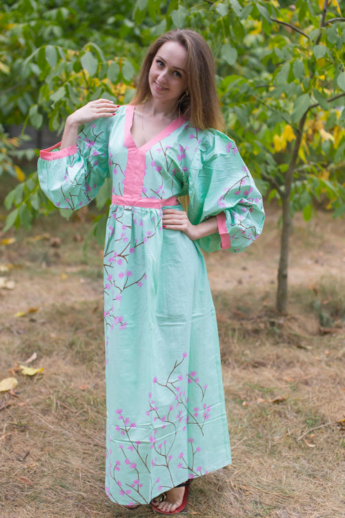 Mint My Peasant Dress Style Caftan in Cherry Blossoms Pattern