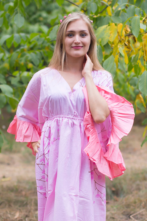 Pink Frill Lovers Style Caftan in Cherry Blossoms Pattern|Pink Frill Lovers Style Caftan in Cherry Blossoms Pattern|Cherry Blossoms