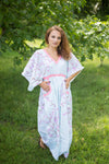 White Breezy Bohemian Style Caftan in Cherry Blossoms Pattern