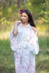 White Oriental Delight Style Caftan in Cherry Blossoms Pattern