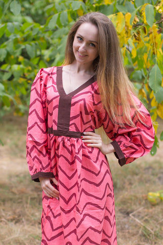 Coral My Peasant Dress Style Caftan in Chevron Pattern