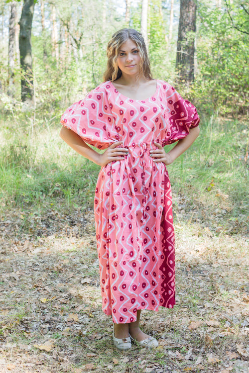 Coral Cut Out Cute Style Caftan in Chevron Dots Pattern