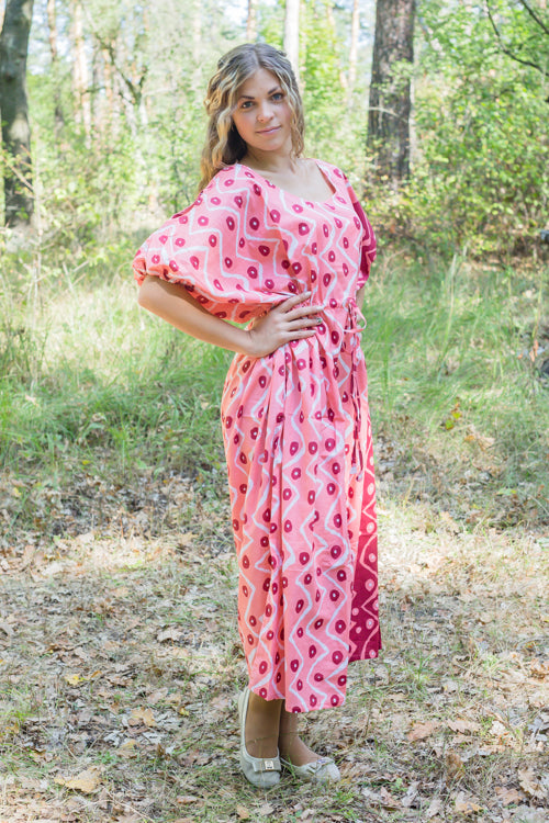 Coral Cut Out Cute Style Caftan in Chevron Dots Pattern