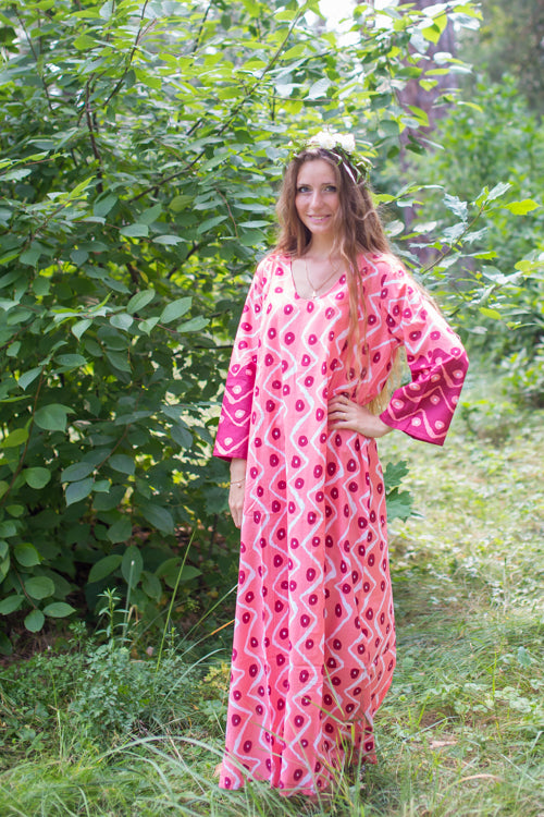 Coral The Unwind Style Caftan in Chevron Dots Pattern