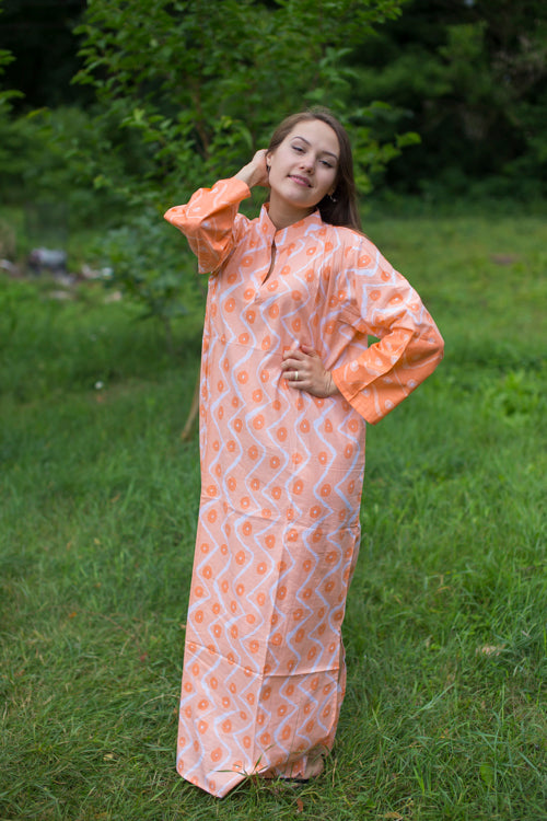 Peach Mandarin On My Mind Style Caftan in Chevron Dots Pattern