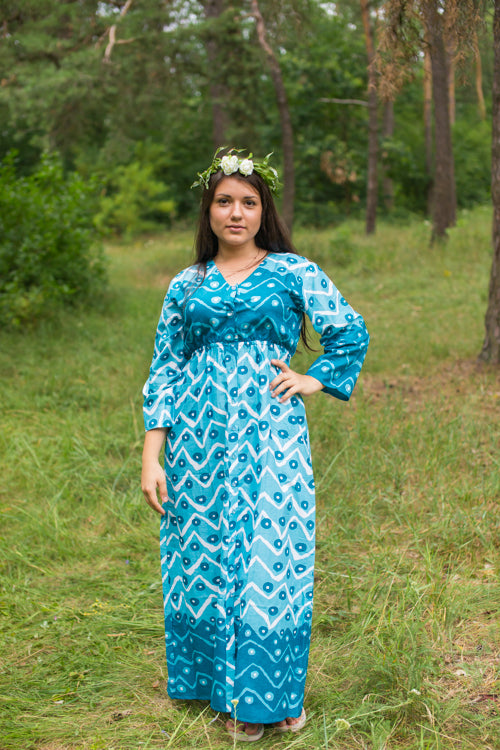 Teal Button Me Down Style Caftan in Chevron Dots Pattern|Teal Button Me Down Style Caftan in Chevron Dots Pattern|Chevron Dots