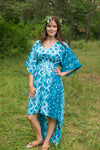 Teal High Low Wind Flow Style Caftan in Chevron Dots Pattern