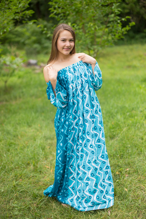 Teal Serene Strapless Style Caftan in Chevron Dots Pattern
