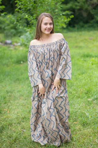 Gray Serene Strapless Style Caftan in Chevron Pattern
