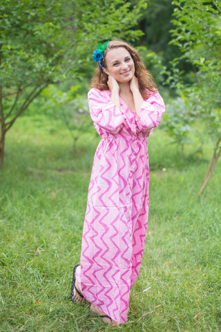 Pink Button Me Down Style Caftan in Chevron Pattern