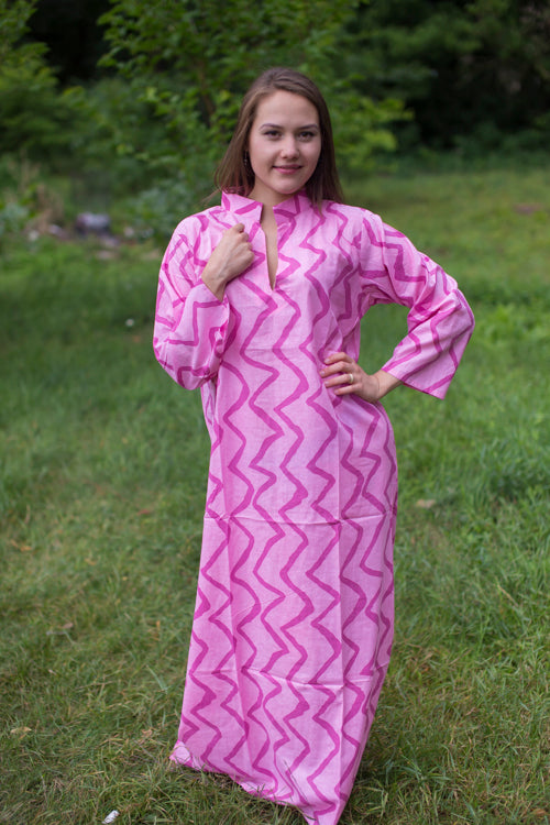 Pink Mandarin On My Mind Style Caftan in Chevron Pattern