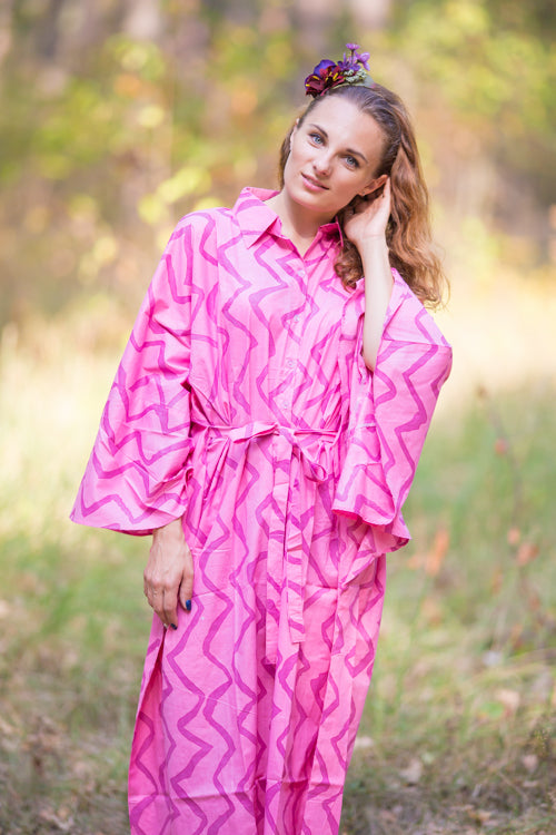 Pink Oriental Delight Style Caftan in Chevron Pattern