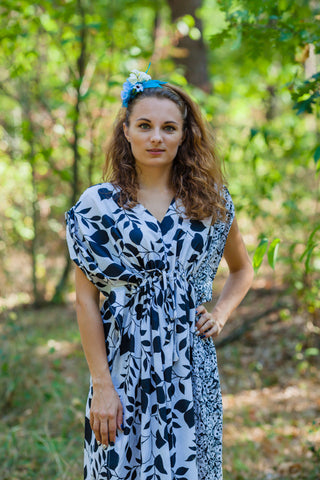 White Magic Sleeves Style Caftan in Classic White Black Pattern