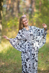 White Oriental Delight Style Caftan in Classic White Black Pattern