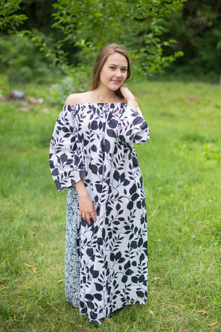 White Serene Strapless Style Caftan in Classic White Black Pattern