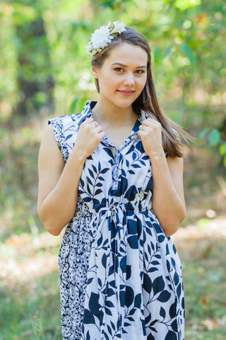 White Cool Summer Style Caftan in Classic White Black Pattern