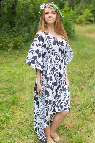 White High Low Wind Flow Style Caftan in Classic White Black Pattern