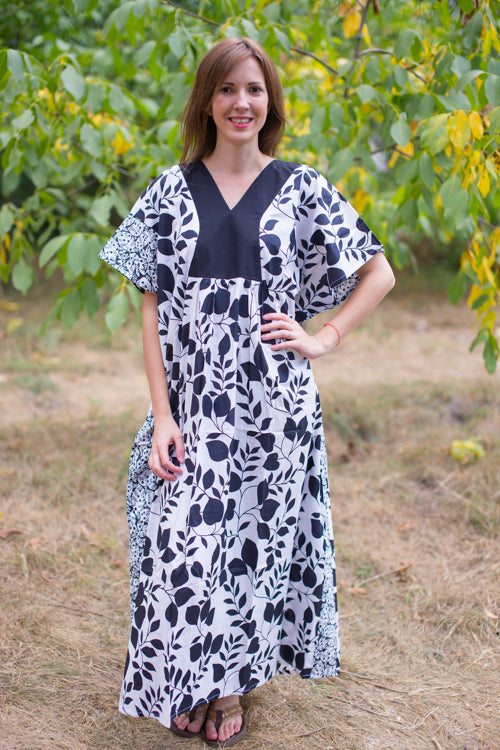 White Flowing River Style Caftan in Classic White Black Pattern