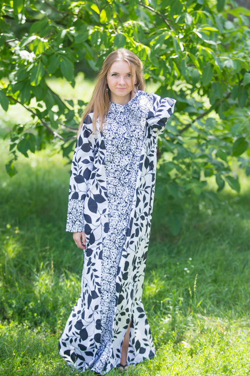 White Charming Collars Style Caftan in Classic White Black Pattern